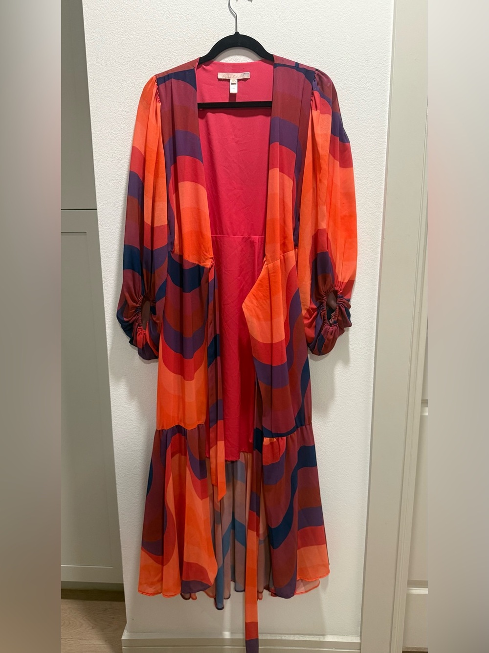 Hutch Long Sleeve Layered Maxi Dress in Red, Orange, Purple